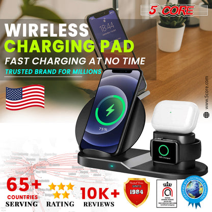 5 Core 3 in 1 Qi Wireless 10W / 15W Fast Charging Pad Stand Dock For Samsung & iPhones WCR 3-10