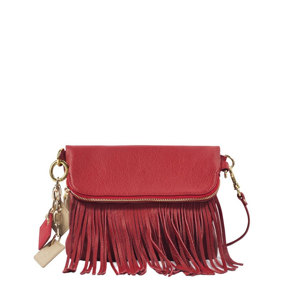 Flamingo Leather Fringe Handbag- Scarlet Red-1