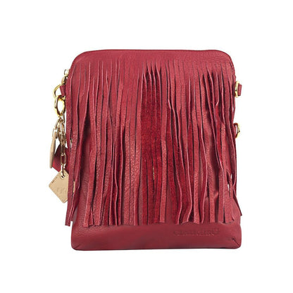 Flamingo Leather Fringe Handbag- Scarlet Red-3