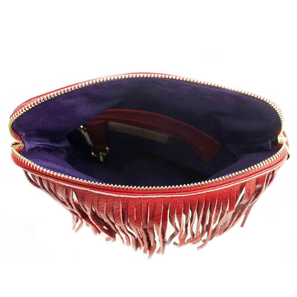 Flamingo Leather Fringe Handbag- Scarlet Red-5