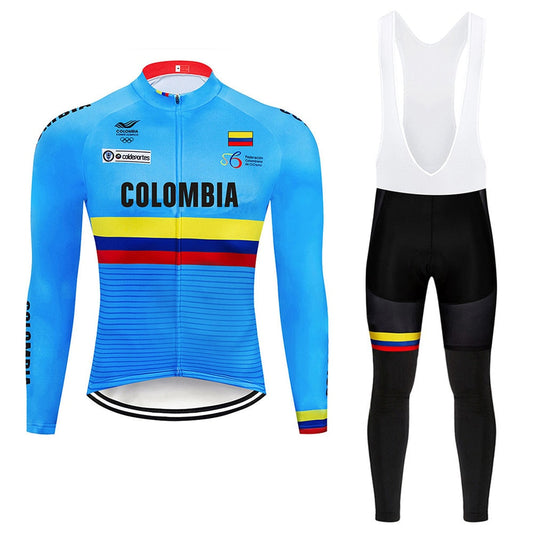 COLOMBIA Cycling Jersey 9D Bib Set MTB Uniform Bike Clothing Quick Dry Bicycle Clothes Mens Long Cycling Wear-0