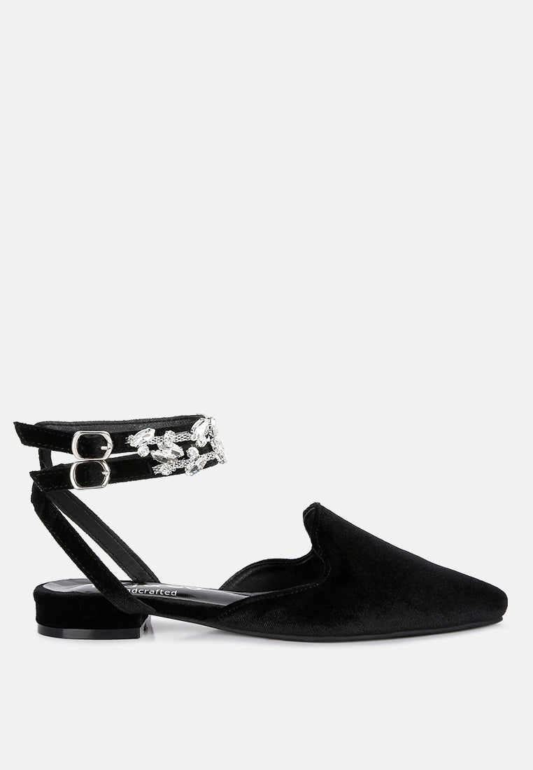 salome black velvet luxe jewelled flat mules-15