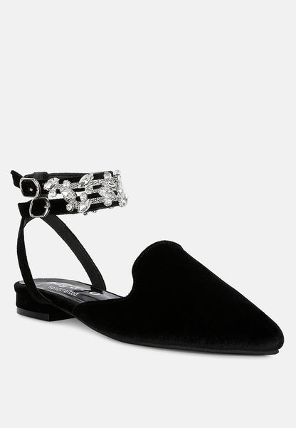 salome black velvet luxe jewelled flat mules-14