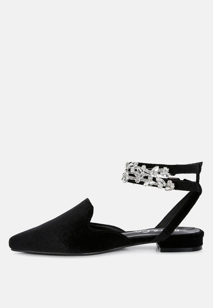 salome black velvet luxe jewelled flat mules-17