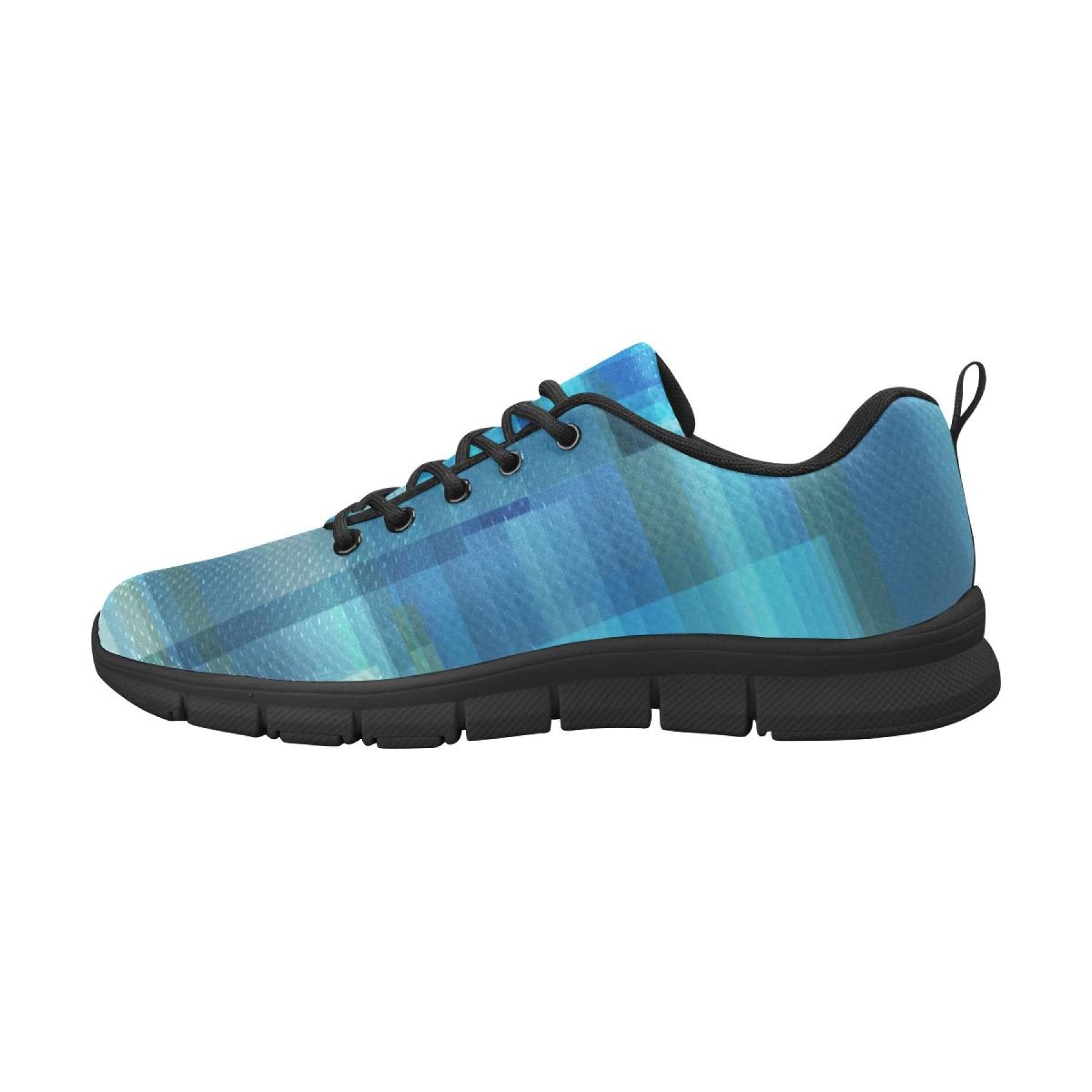 Womens Sneakers, Blue and Black Geometric Print Running Shoes-1