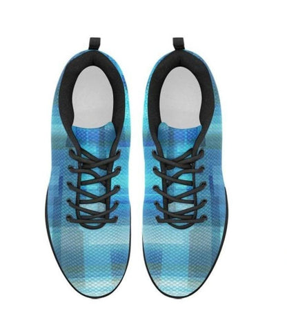 Womens Sneakers, Blue and Black Geometric Print Running Shoes-3