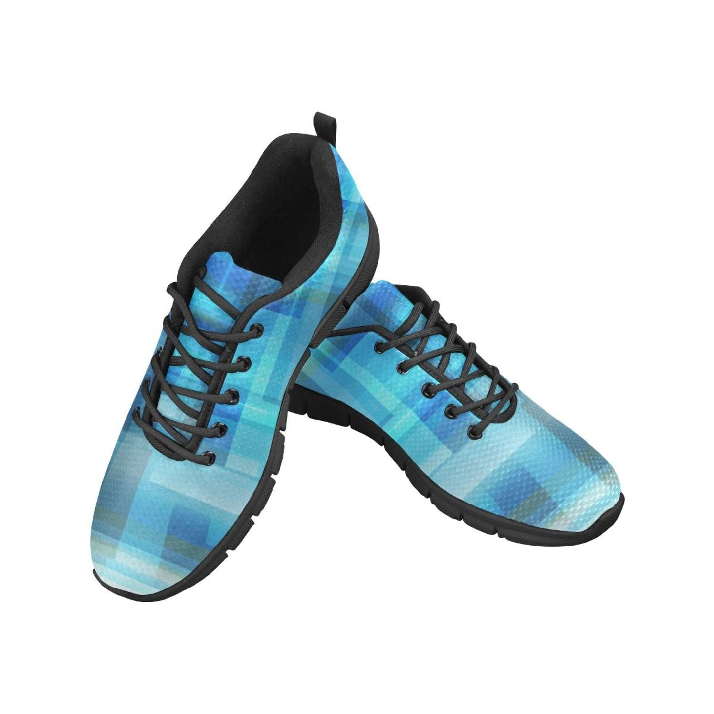 Womens Sneakers, Blue and Black Geometric Print Running Shoes-2