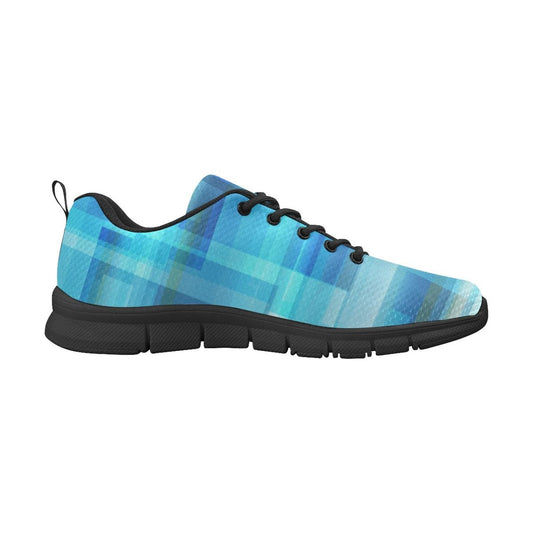 Womens Sneakers, Blue and Black Geometric Print Running Shoes-0